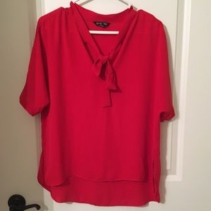 Express Red Front Tie Blouse